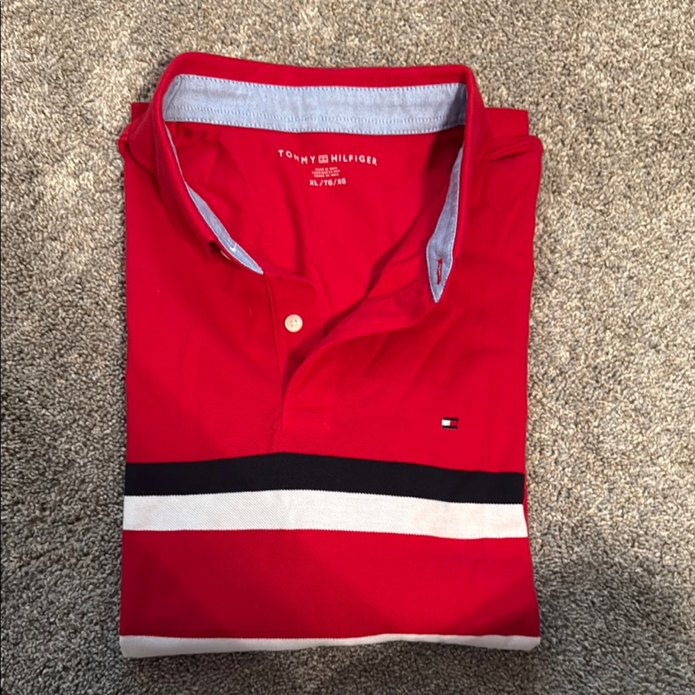 Tommy Hilfiger Red Polo Shirt with Stripes